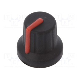 10 pcs : FC72602S - Knob, with pointer, rubber,plastic, Øshaft: 6mm, Ø16x15.1mm, black