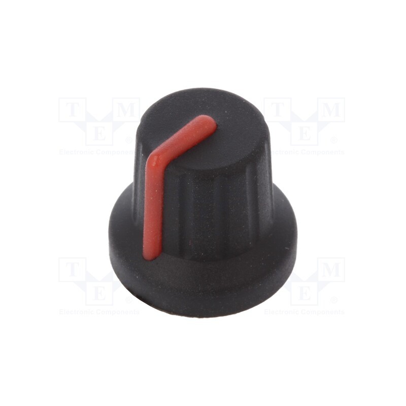 10 pcs : FC72602S - Knob, with pointer, rubber,plastic, Øshaft: 6mm, Ø16x15.1mm, black