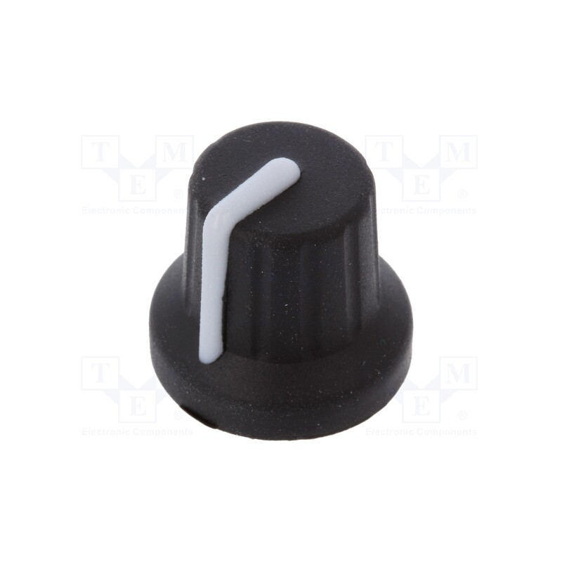 10 pcs : FC72606S - Knob, with pointer, rubber,plastic, Øshaft: 6mm, Ø16x15.1mm, black