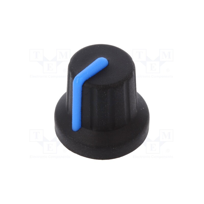 10 pcs : FC72603S - Knob, with pointer, rubber,plastic, Øshaft: 6mm, Ø16x15.1mm, black