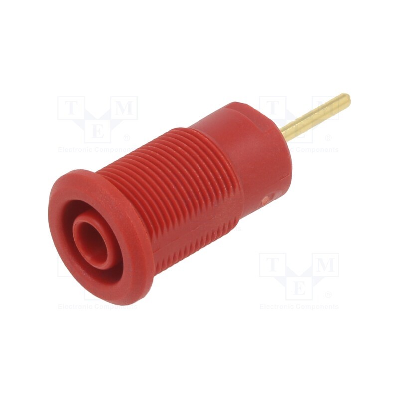 10 pcs : 23.7000-22 - Socket, 4mm banana, 24A, 1kV, red, gold-plated, on panel