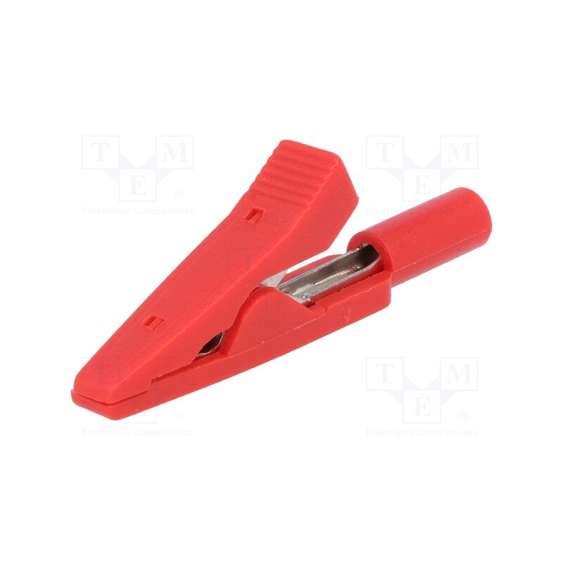 10 pcs : AX-CR-2PM-R - Crocodile clip, 10A, 60VDC, red, Overall len: 41.5mm