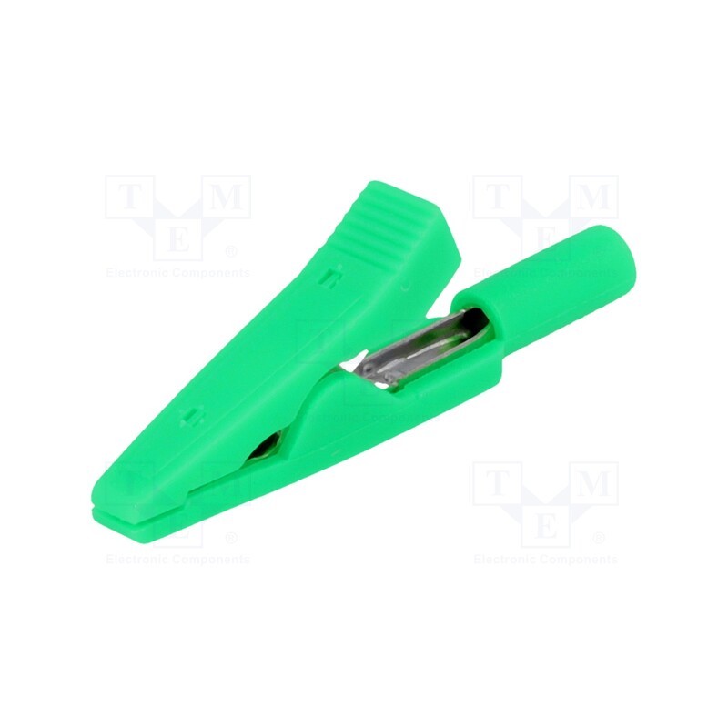 10 pcs : AX-CR-2PM-G - Crocodile clip, 10A, 60VDC, green, Overall len: 41.5mm