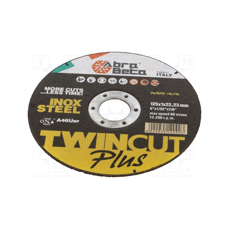 10 pcs : 330125 - Cutting wheel, Ø: 125mm, Øhole: 22.23mm, Disc thick: 1mm