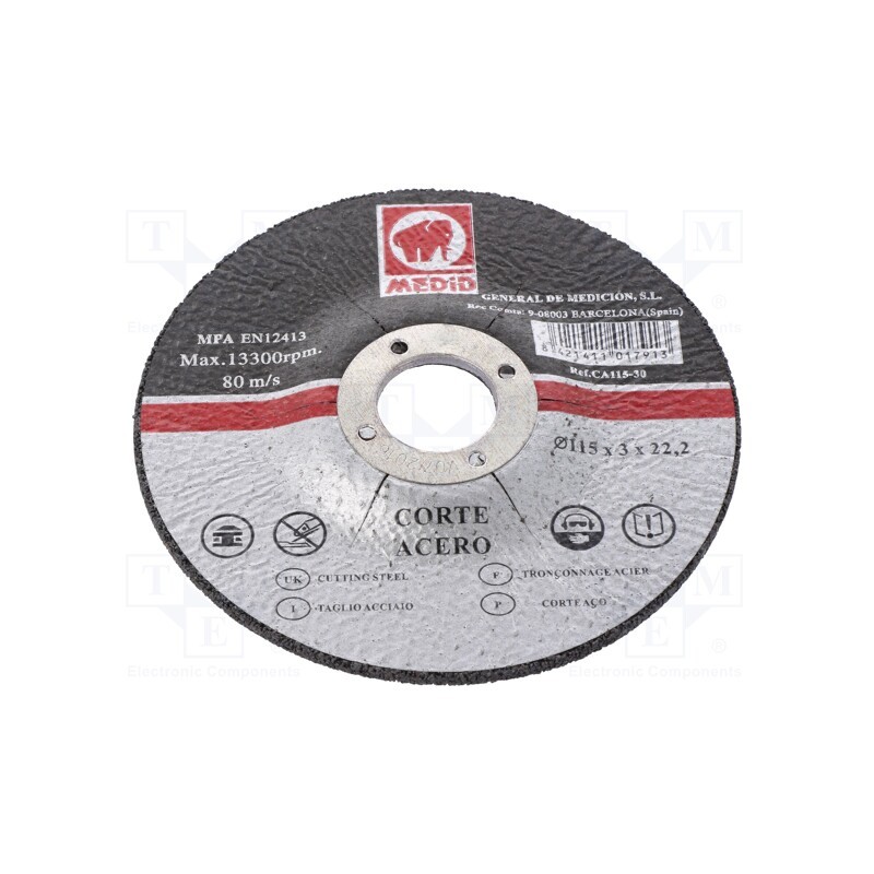 10 pcs : CA11530 - Cutting wheel, Ø: 115mm, Øhole: 22mm, Disc thick: 3mm, metal,steel