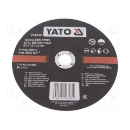 10 pcs : YT-6105 - Cutting wheel, Ø: 180mm, Øhole: 22mm, Disc thick: 1.5mm, 8600rpm