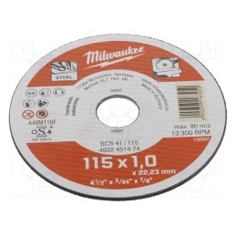 10 pcs : 4932451474 - Cutting wheel, Ø: 115mm, Øhole: 22.2mm, Disc thick: 1mm, steel