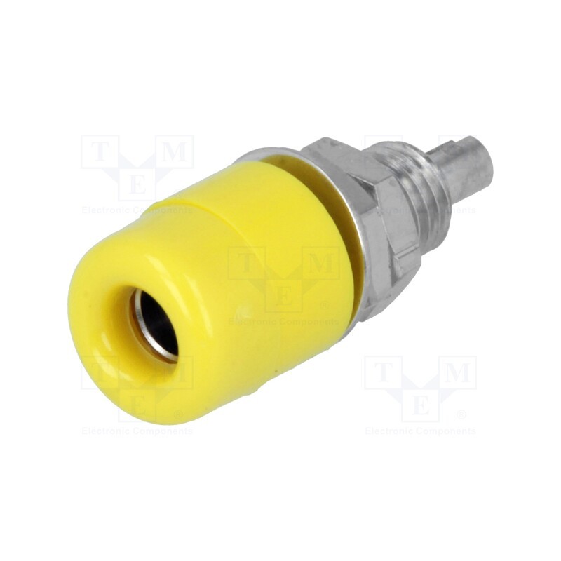 10 pcs : IBU 401 NI / GE - Socket, 4mm banana, 32A, 60VDC, yellow, nickel plated, insulated