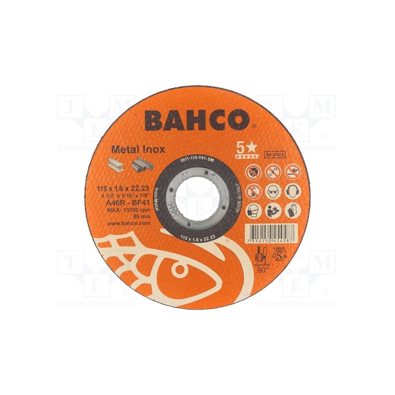 10 pcs : 3911-115-T41-IM - Cutting wheel, Ø: 115mm, Øhole: 22.23mm, Disc thick: 1.6mm
