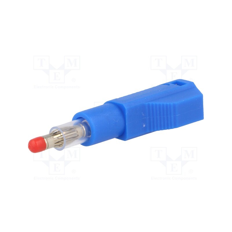 10 pcs : - Plug, 4mm banana, 32A, blue, insulated,with 4mm axial socket