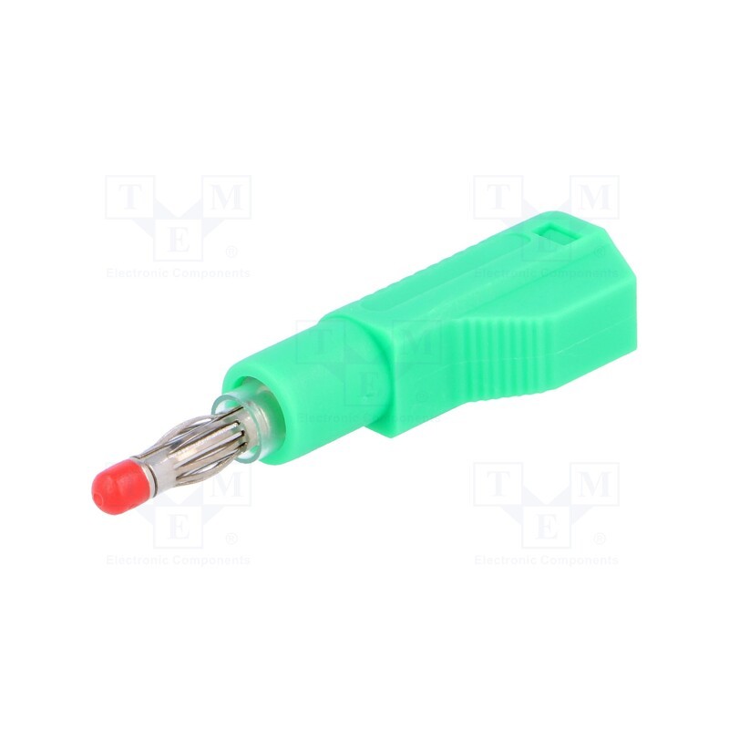 10 pcs : - Plug, 4mm banana, 32A, green, insulated,with 4mm axial socket