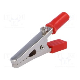 50 pcs : - Crocodile clip, 60VDC, red, Grip capac: max.15mm, Socket size: 4mm