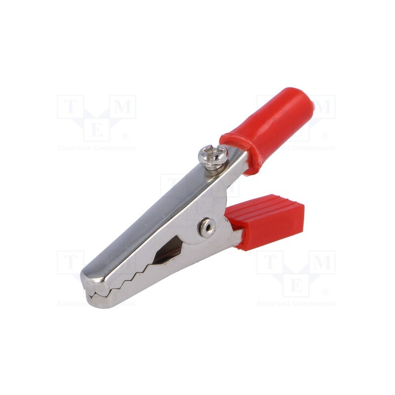 50 pcs : - Crocodile clip, 60VDC, red, Grip capac: max.15mm, Socket size: 4mm