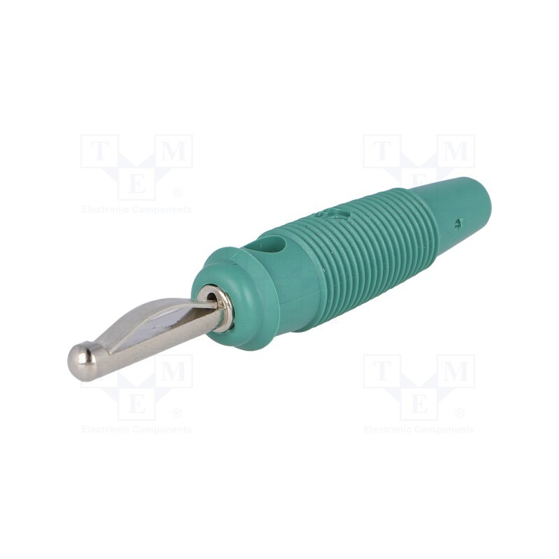 10 pcs : VQ 30 GN - Plug, 4mm banana, 16A, 60VDC, green, 3mΩ, 1.5mm2, nickel plated
