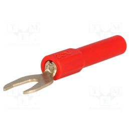 10 pcs : - Adapter, banana 4mm socket,fork terminal, 60VDC, 36A, red, 51mm