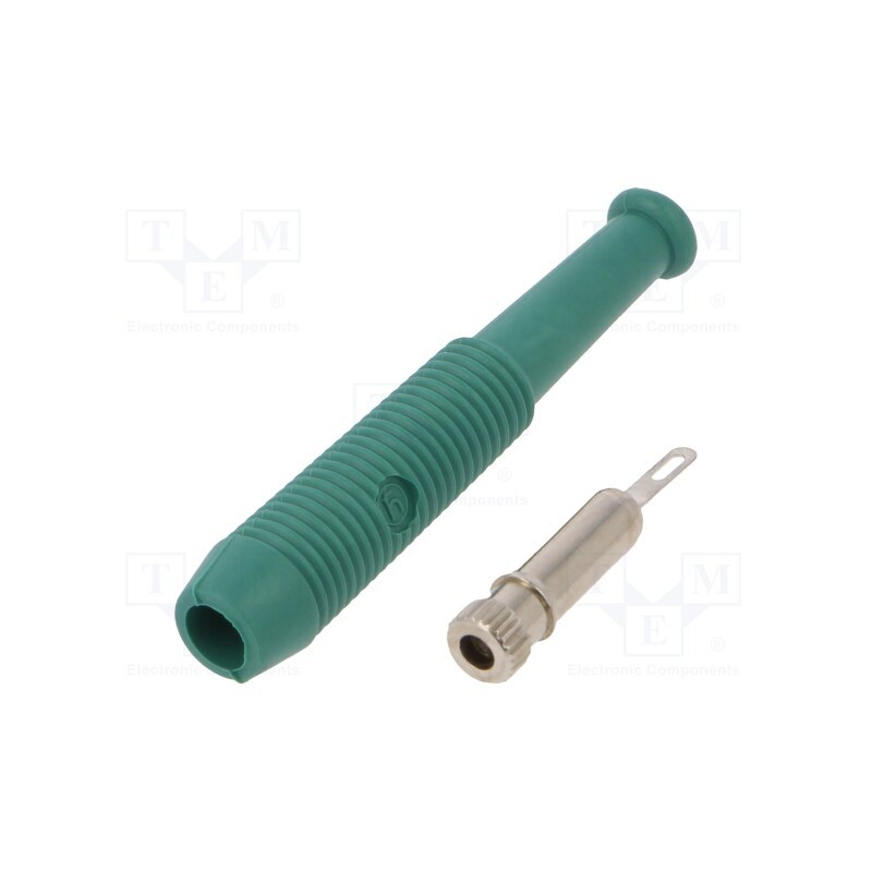 10 pcs : MKU 1 GN - Socket, 2mm banana, 6A, 60VDC, Overall len: 39mm, green, on cable