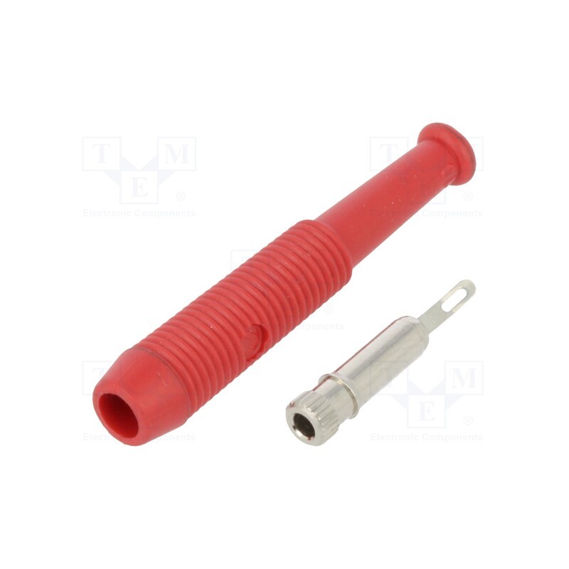 10 pcs : MKU 1 RT - Socket, 2mm banana, 6A, 60VDC, Overall len: 39mm, red, on cable