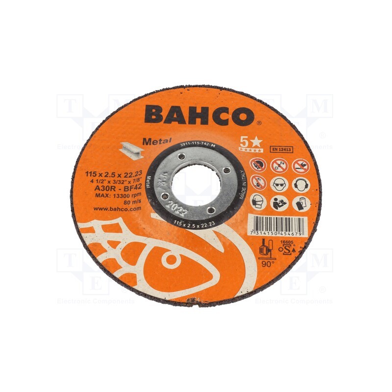 10 pcs : 3911-115-T42-M - Cutting wheel, Ø: 115mm, Øhole: 22.23mm, Disc thick: 2.5mm, steel