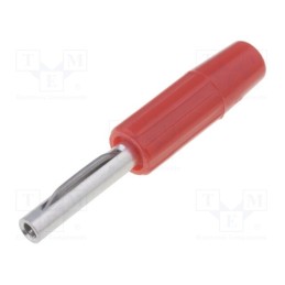 10 pcs : 550-0500 - Plug, 4mm banana, 10A, 60VDC, red, non-insulated, for cable, 10mΩ