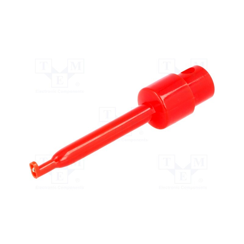 10 pcs : - Clip-on probe, hook type, 3A, 60VDC, red, Grip capac: max.1.6mm