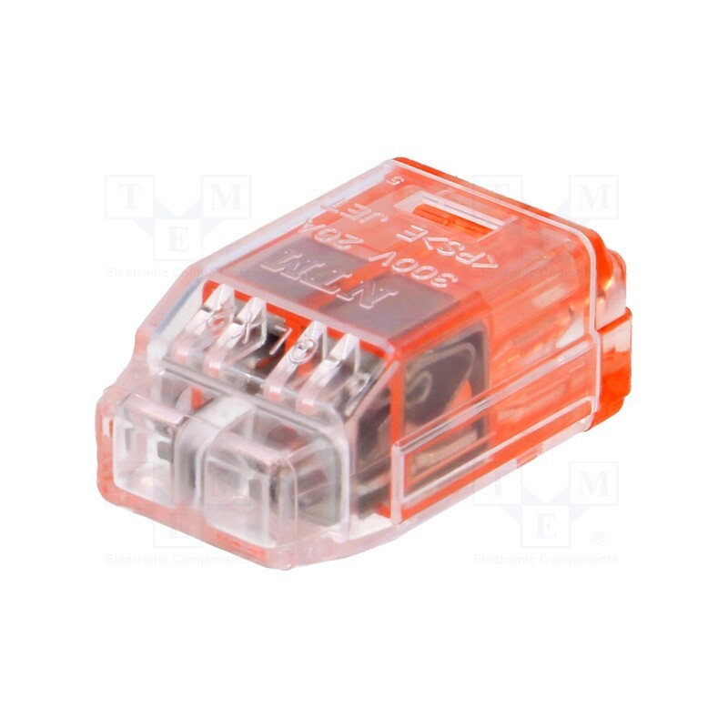 50 pcs : QLX 2-RCL - Quick splice, QLX, spring clamp, 1.5÷2.5mm2, 300V, 20A, red, ways: 1