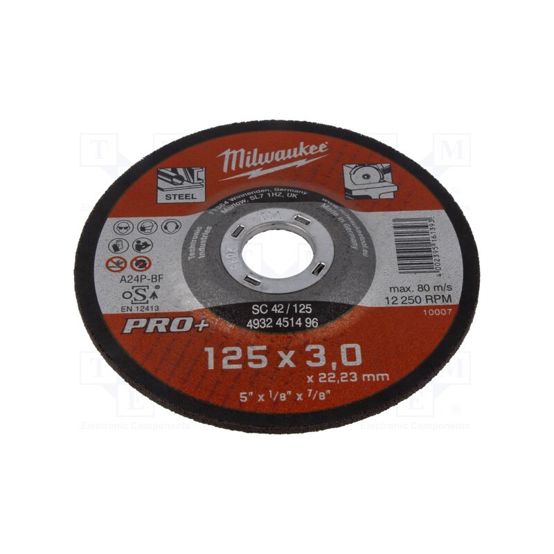 10 pcs : 4932451496 - Cutting wheel, Ø: 125mm, Øhole: 22.2mm, Disc thick: 3mm, tool steel
