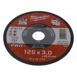 10 pcs : 4932451492 - Cutting wheel, Ø: 125mm, Øhole: 22.2mm, Disc thick: 3mm, tool steel