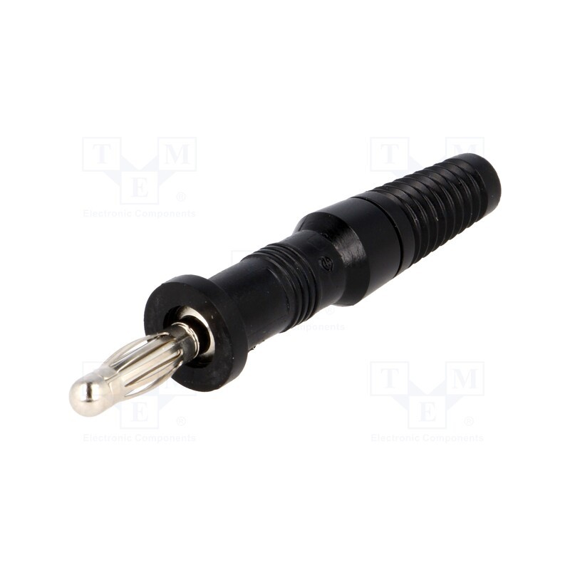 10 pcs : R8-20A-BLACK - Plug, 4mm banana, 10A, 60VDC, black, non-insulated, on cable