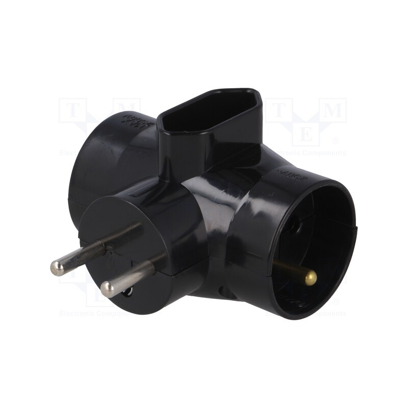 10 pcs : R-21 CZ - Connector: AC supply, splitter, 2P,2P+PE, black, Output: 3x socket