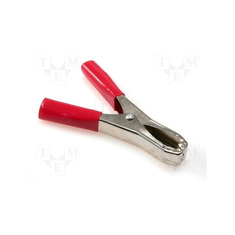 10 pcs : - Crocodile clip, 50A, Grip capac: max.31mm, Overall len: 100mm, red