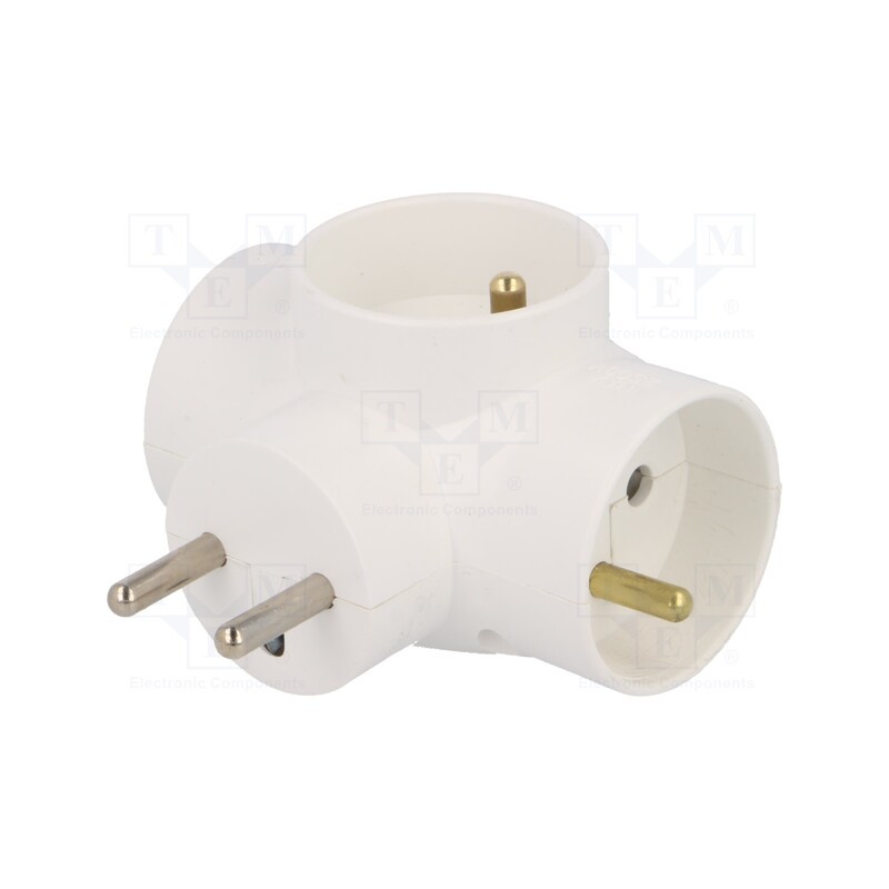 10 pcs : R-31/S - Connector: AC supply, splitter, 2P+PE, white, Output: 3x socket