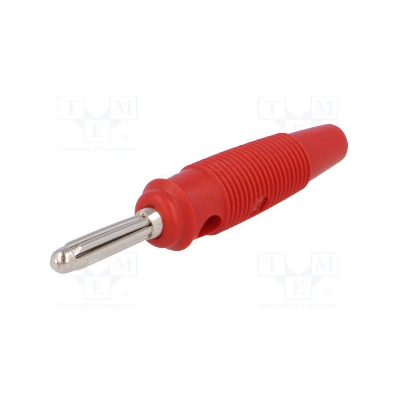 10 pcs : BUELA 30 K RT - Plug, 4mm banana, 30A, 60VDC, red, 3mΩ, 2.5mm2, nickel plated