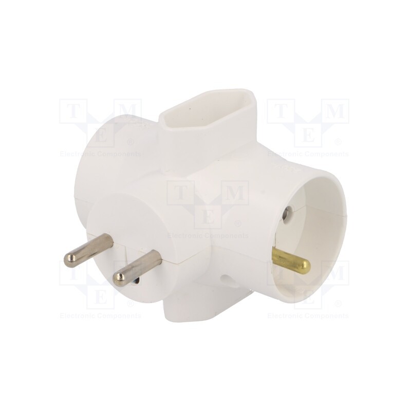 10 pcs : R-46 - Connector: AC supply, splitter, 2P,2P+PE, white, Output: 4x socket