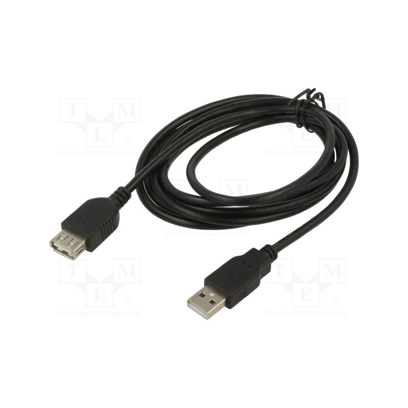 10 pcs : KABUSB2 A-A 3M AL-OEM-111 - Cable, USB 2.0, USB A socket,USB A plug, 3m, black, Core: Cu, 28AWG