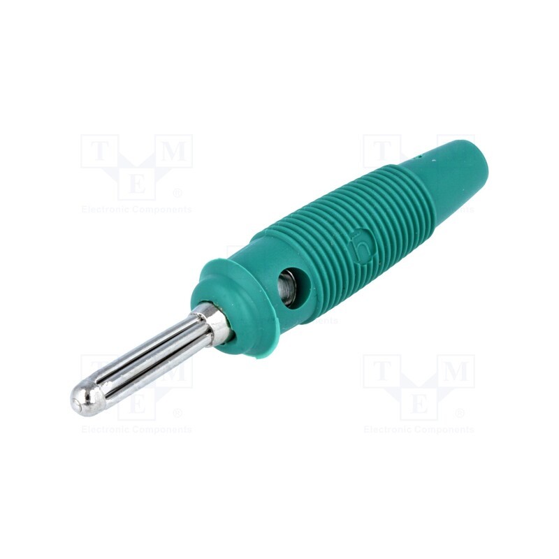 10 pcs : BUELA 30 K GN - Plug, 4mm banana, 30A, 60VDC, green, 3mΩ, 2.5mm2, nickel plated