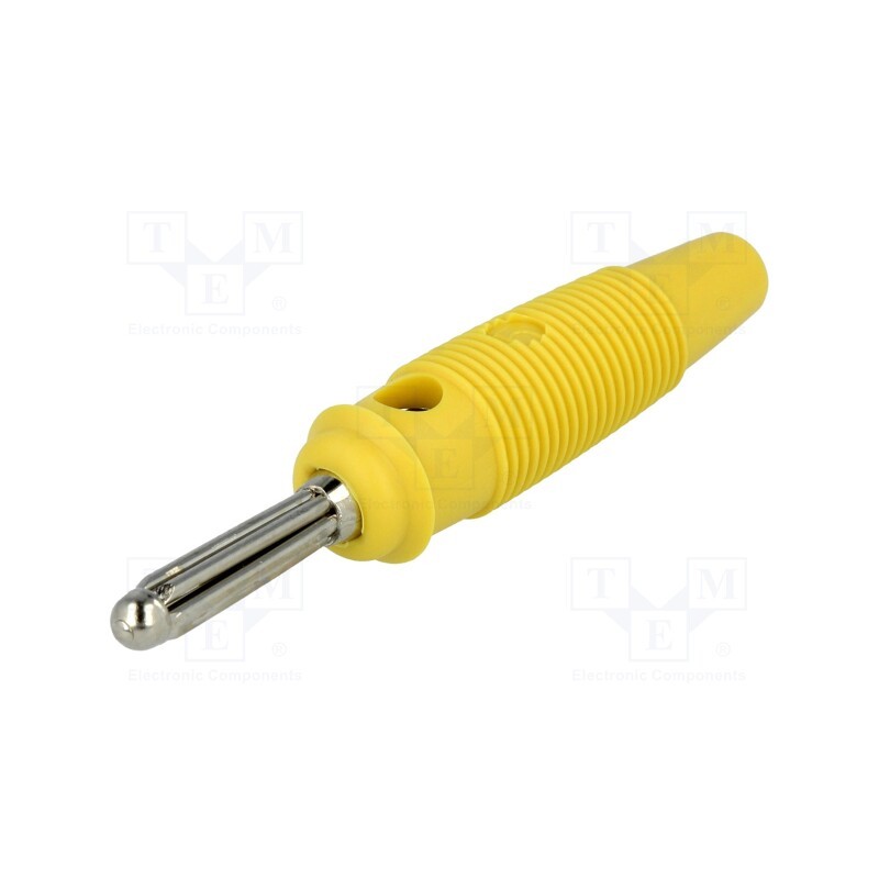 10 pcs : BUELA 30 K GE - Plug, 4mm banana, 30A, 60VDC, yellow, 3mΩ, 2.5mm2, nickel plated