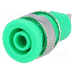 10 pcs : - Socket, 4mm banana, 32A, green, nickel plated, on panel, insulated