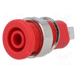 10 pcs : - Socket, 4mm banana, 32A, red, nickel plated, on panel, insulated