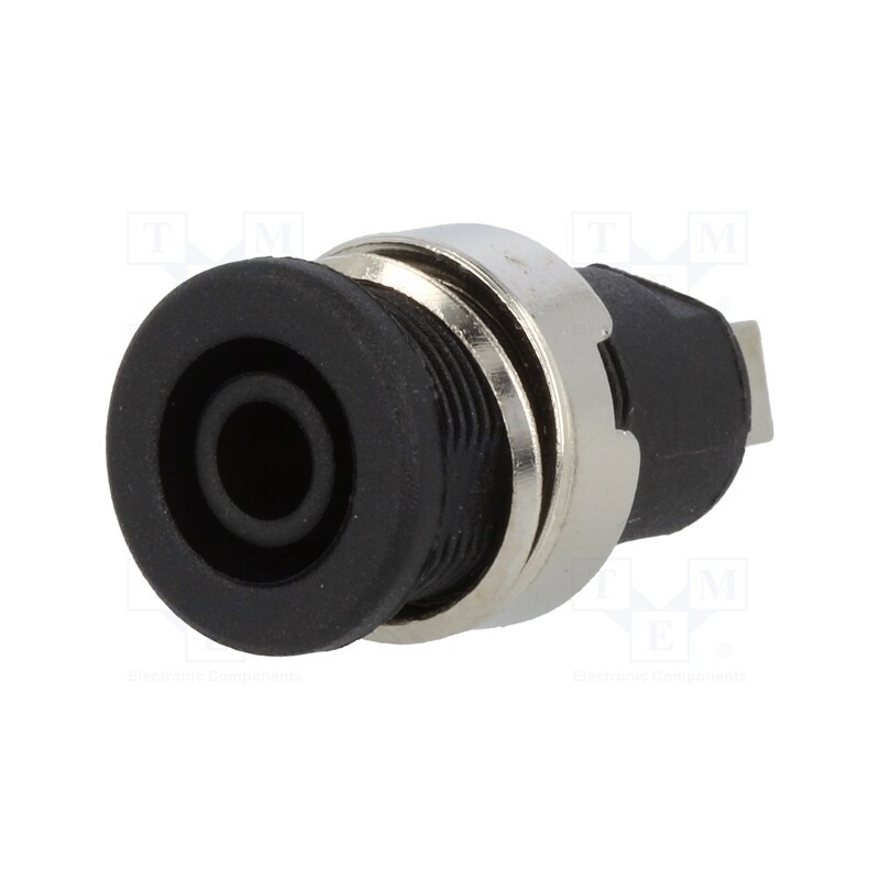 10 pcs : - Socket, 4mm banana, 32A, black, nickel plated, on panel, insulated