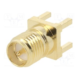 10 pcs : RF2-04-T-00-50-RP-G - Socket, RP-SMA, male, straight, THT, on PCBs, PTFE, gold-plated