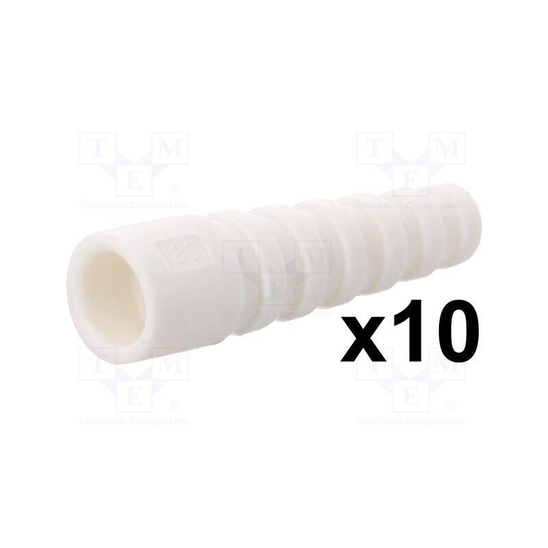 10 pcs : RG58SRB-W - Strain relief, RG58, white, Application: BNC plugs, 10pcs.