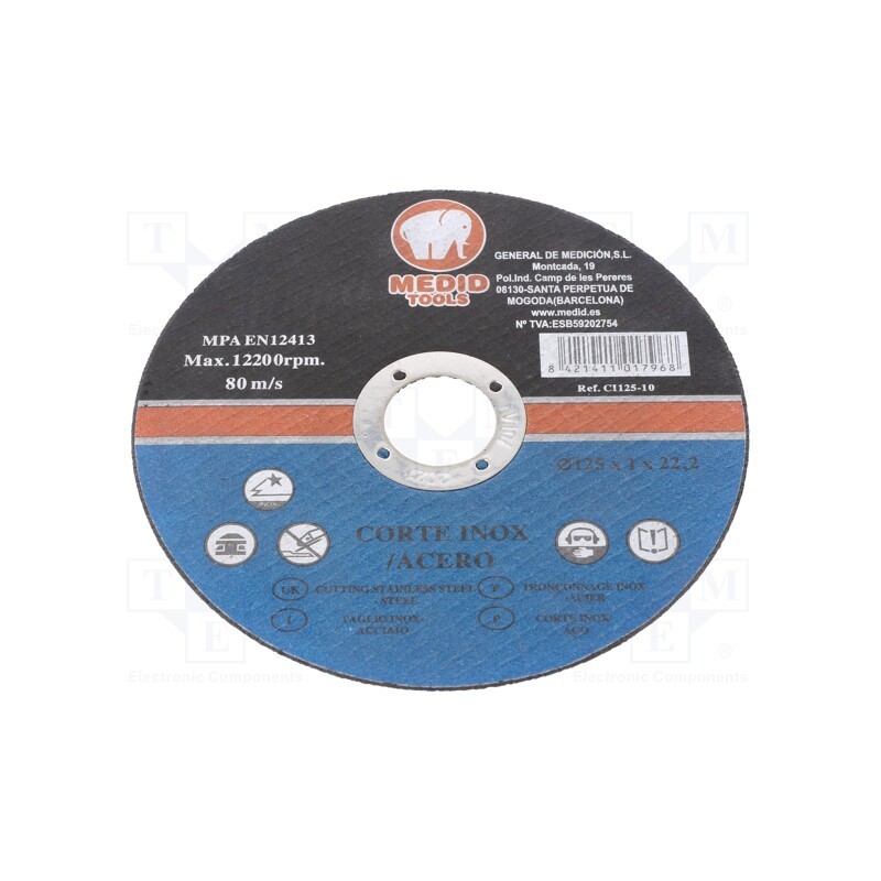 10 pcs : CI12510 - Cutting wheel, Ø: 125mm, Øhole: 22mm, Disc thick: 1mm