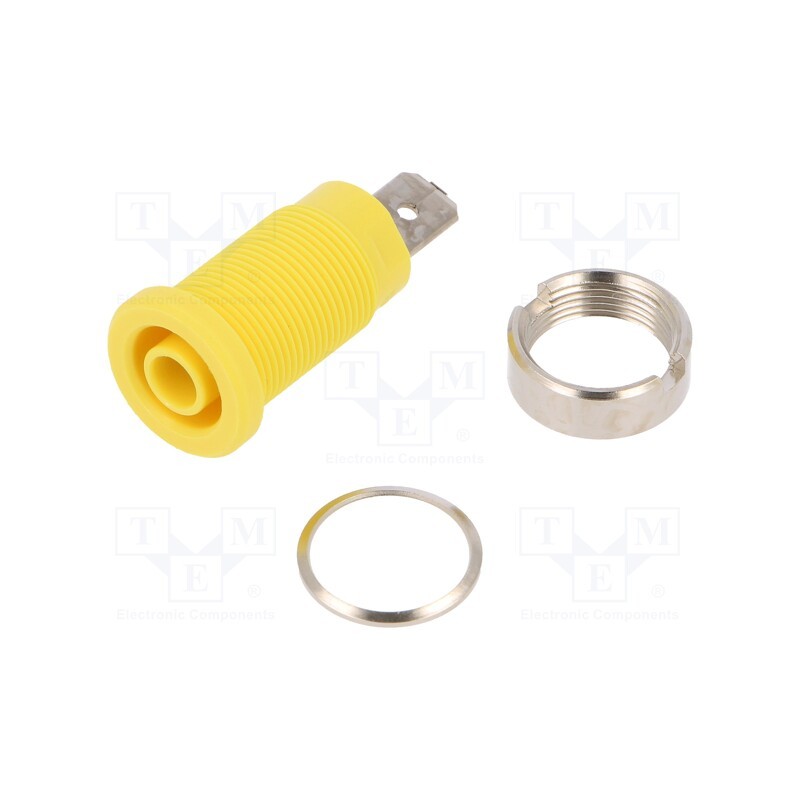 10 pcs : SEB 7080 NI / GE - Socket, 4mm banana, 24A, yellow, nickel plated, on panel,screw