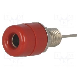 10 pcs : IBU 5568 NI / RT - Socket, 4mm banana, 32A, 33VAC, 70VDC, red, nickel plated, on panel