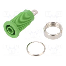 10 pcs : SEB 7077 NI / GN - Socket, 4mm banana, 24A, green, nickel plated, on panel,screw
