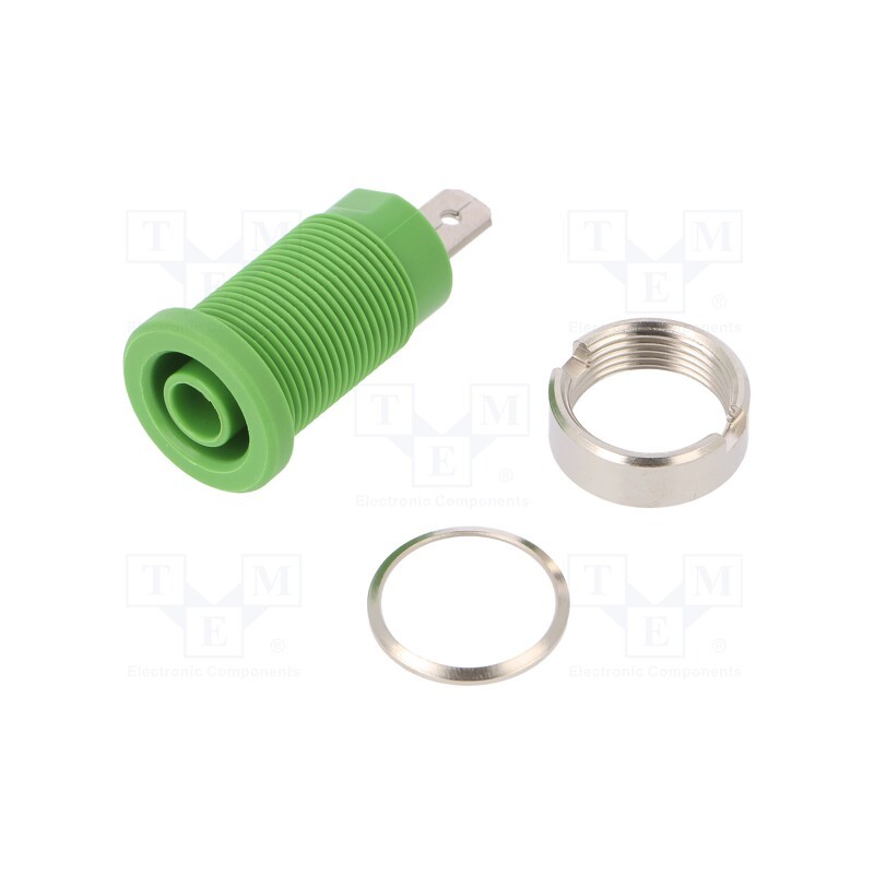 10 pcs : SEB 7077 NI / GN - Socket, 4mm banana, 24A, green, nickel plated, on panel,screw