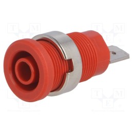10 pcs : SEB 7080 NI / RT - Socket, 4mm banana, 24A, red, nickel plated, on panel,screw, 34mm