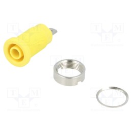 10 pcs : SEB 7077 NI / GE - Socket, 4mm banana, 24A, yellow, nickel plated, on panel,screw