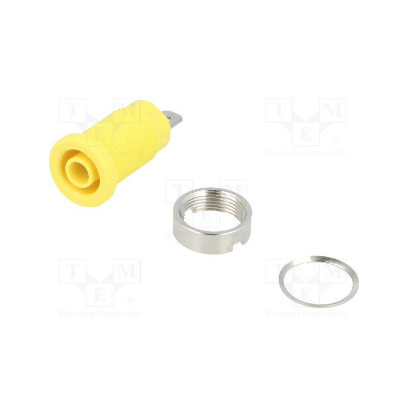 10 pcs : SEB 7077 NI / GE - Socket, 4mm banana, 24A, yellow, nickel plated, on panel,screw
