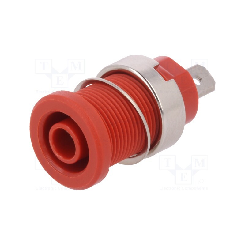 10 pcs : SEB 7077 NI / RT - Socket, 4mm banana, 24A, red, nickel plated, on panel,screw, 33mm